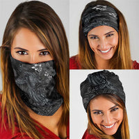 Hawaiian Tropical Plants and Tribal Whales Neck Gaiter Polynesian Art Tattoo Grayscale LT03 - Polynesian Pride