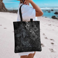Hawaiian Tropical Plants and Tribal Whales Tote Bag Polynesian Art Tattoo Grayscale