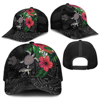 Hawaiian Tropical Plants and Turtles Baseball Net Cap Polynesian Art Motifs