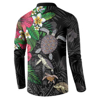 Hawaiian Tropical Plants and Turtles Button Sweatshirt Polynesian Art Motifs LT03 - Polynesian Pride