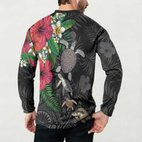 Hawaiian Tropical Plants and Turtles Button Sweatshirt Polynesian Art Motifs LT03 - Polynesian Pride