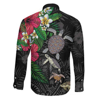 Hawaiian Tropical Plants and Turtles Family Matching Mermaid Dress and Hawaiian Shirt Polynesian Art Motifs