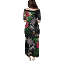Hawaiian Tropical Plants and Turtles Family Matching Puletasi and Hawaiian Shirt Polynesian Art Motifs