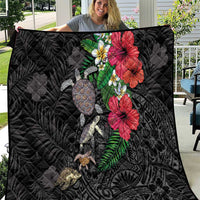 Hawaiian Tropical Plants and Turtles Quilt Polynesian Art Motifs LT03 Black - Polynesian Pride