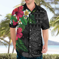 Hawaiian Tropical Plants Hawaiian Shirt Kakau Tattoo and Polynesian Pattern Half Black Color LT03 - Polynesian Pride