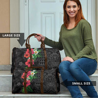 Hawaiian Tropical Plants Travel Bag Kakau Tattoo and Polynesian Pattern Half Black Color LT03 - Polynesian Pride