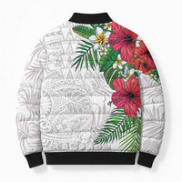 Hawaiian Tropical Plants Bomber Puffer Jacket Kakau Tattoo and Polynesian Pattern Half White Color LT03 - Polynesian Pride