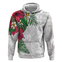Hawaiian Tropical Plants Hoodie Kakau Tattoo and Polynesian Pattern Half White Color LT03 Pullover Hoodie White - Polynesian Pride