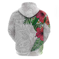 Hawaiian Tropical Plants Hoodie Kakau Tattoo and Polynesian Pattern Half White Color LT03 - Polynesian Pride