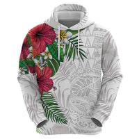 Hawaiian Tropical Plants Hoodie Kakau Tattoo and Polynesian Pattern Half White Color LT03 - Polynesian Pride