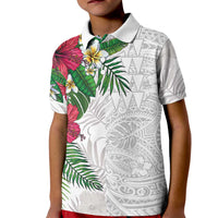 Hawaiian Tropical Plants Kid Polo Shirt Kakau Tattoo and Polynesian Pattern Half White Color LT03 Kid White - Polynesian Pride