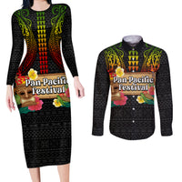 Hawaii Pan-Pacific Festival Couples Matching Long Sleeve Bodycon Dress and Long Sleeve Button Shirt Hawaiian Elements and Polynesian Tattoo
