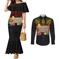 Hawaiian Elements and Polynesian Tattoo Couples Matching Mermaid Dress and Long Sleeve Button Shirt LT03 Black - Polynesian Pride