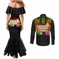 Hawaiian Elements and Polynesian Tattoo Couples Matching Mermaid Dress and Long Sleeve Button Shirt LT03 - Polynesian Pride