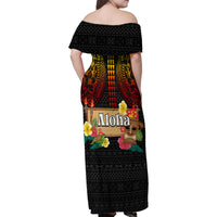 Hawaii Pan-Pacific Festival Family Matching Off Shoulder Maxi Dress and Hawaiian Shirt Hawaiian Elements and Polynesian Tattoo