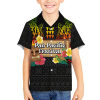 Hawaii Pan-Pacific Festival Family Matching Off Shoulder Short Dress and Hawaiian Shirt Hawaiian Elements and Polynesian Tattoo