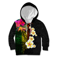 Hawaii Plumeria Kid Hoodie Polynesian Tattoo and Hibiscus LT03 Hoodie Black - Polynesian Pride