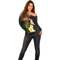 Hawaii Plumeria Off Shoulder Sweater Polynesian Tattoo and Hibiscus LT03 - Polynesian Pride