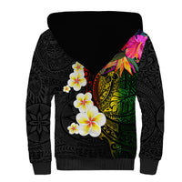Hawaii Plumeria Sherpa Hoodie Polynesian Tattoo and Hibiscus