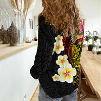 Hawaii Plumeria Women Casual Shirt Polynesian Tattoo and Hibiscus LT03 - Polynesian Pride