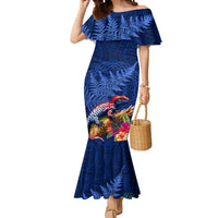 New Zealand Tuatara Mermaid Dress Silver Fern Hibiscus and Tribal Maori Pattern Blue Color LT03 Women Blue - Polynesian Pride