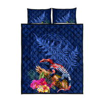New Zealand Tuatara Quilt Bed Set Silver Fern Hibiscus and Tribal Maori Pattern Blue Color LT03 - Polynesian Pride