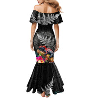 New Zealand Tuatara Mermaid Dress Silver Fern Hibiscus and Tribal Maori Pattern Black Color LT03 - Polynesian Pride