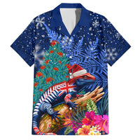 New Zealand Tuatara Christmas Hawaiian Shirt Silver Fern and Xmas Pohutukawa Tree Blue Color LT03 Blue - Polynesian Pride