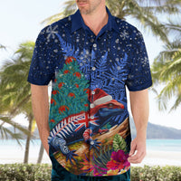 New Zealand Tuatara Christmas Hawaiian Shirt Silver Fern and Xmas Pohutukawa Tree Blue Color LT03 - Polynesian Pride