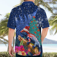 New Zealand Tuatara Christmas Hawaiian Shirt Silver Fern and Xmas Pohutukawa Tree Blue Color LT03 - Polynesian Pride