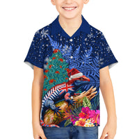 New Zealand Tuatara Christmas Hawaiian Shirt Silver Fern and Xmas Pohutukawa Tree Blue Color LT03 - Polynesian Pride