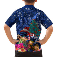 New Zealand Tuatara Christmas Hawaiian Shirt Silver Fern and Xmas Pohutukawa Tree Blue Color LT03 - Polynesian Pride