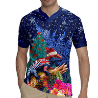 New Zealand Tuatara Christmas Rugby Jersey Silver Fern and Xmas Pohutukawa Tree Blue Color LT03 - Polynesian Pride