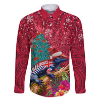New Zealand Tuatara Christmas Family Matching Puletasi and Hawaiian Shirt Silver Fern and Xmas Pohutukawa Tree Red Color
