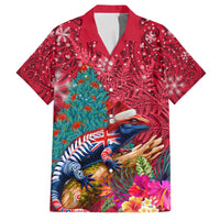 New Zealand Tuatara Christmas Hawaiian Shirt Silver Fern and Xmas Pohutukawa Tree Red Color LT03 Red - Polynesian Pride