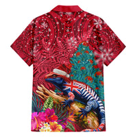 New Zealand Tuatara Christmas Hawaiian Shirt Silver Fern and Xmas Pohutukawa Tree Red Color LT03 - Polynesian Pride