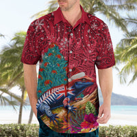 New Zealand Tuatara Christmas Hawaiian Shirt Silver Fern and Xmas Pohutukawa Tree Red Color LT03 - Polynesian Pride