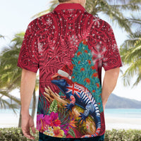 New Zealand Tuatara Christmas Hawaiian Shirt Silver Fern and Xmas Pohutukawa Tree Red Color LT03 - Polynesian Pride