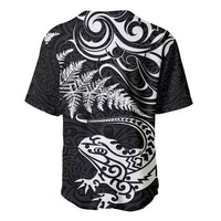 New Zealand Tuatara Tribal Tattoo Baseball Jersey Silver Fern and Maori Pattern Black Color