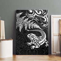 New Zealand Tuatara Tribal Tattoo Canvas Wall Art Silver Fern and Maori Pattern Black Color