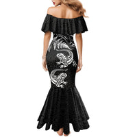 New Zealand Tuatara Tribal Tattoo Mermaid Dress Silver Fern and Maori Pattern Black Color LT03 - Polynesian Pride
