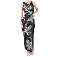 New Zealand Tuatara Tribal Tattoo Tank Maxi Dress Silver Fern and Maori Pattern Black Color LT03 Women Black - Polynesian Pride