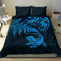New Zealand Tuatara Tribal Tattoo Bedding Set Silver Fern and Maori Pattern Blue Color LT03 - Polynesian Pride