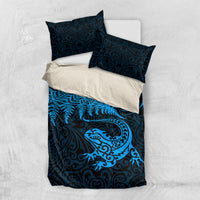 New Zealand Tuatara Tribal Tattoo Bedding Set Silver Fern and Maori Pattern Blue Color LT03 US Twin 172cm x 218cm Blue - Polynesian Pride