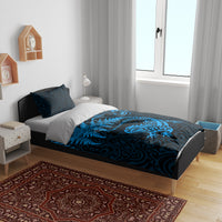 New Zealand Tuatara Tribal Tattoo Bedding Set Silver Fern and Maori Pattern Blue Color LT03 - Polynesian Pride