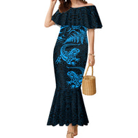 New Zealand Tuatara Tribal Tattoo Mermaid Dress Silver Fern and Maori Pattern Blue Color LT03 Women Blue - Polynesian Pride