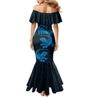 New Zealand Tuatara Tribal Tattoo Mermaid Dress Silver Fern and Maori Pattern Blue Color LT03 - Polynesian Pride
