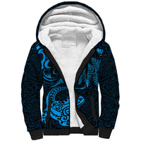 New Zealand Tuatara Tribal Tattoo Sherpa Hoodie Silver Fern and Maori Pattern Blue Color LT03 Unisex Blue - Polynesian Pride