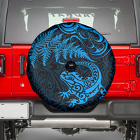 New Zealand Tuatara Tribal Tattoo Spare Tire Cover Silver Fern and Maori Pattern Blue Color
