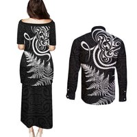 New Zealand Octopus Tattoo and Fern Couples Matching Puletasi and Long Sleeve Button Shirt Maori Pattern LT03 - Polynesian Pride